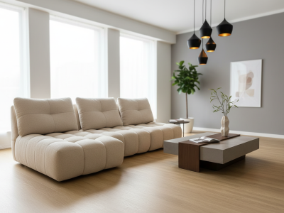 Canapé d'angle avance recule beige - Cassia
