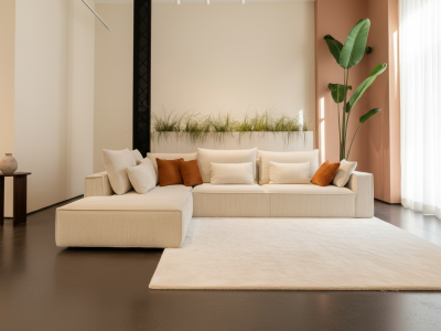 Canapé d'angle beige velours côtelé - Dalia
