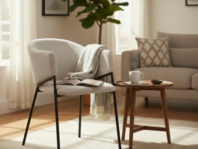 Chaise de salle à manger avec accoudoir en velours -  Ugoh