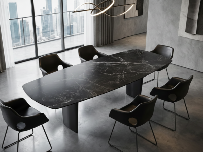Grande table céramique 6 mm forme tonneau Auguste Akante – 240 à 320 cm
