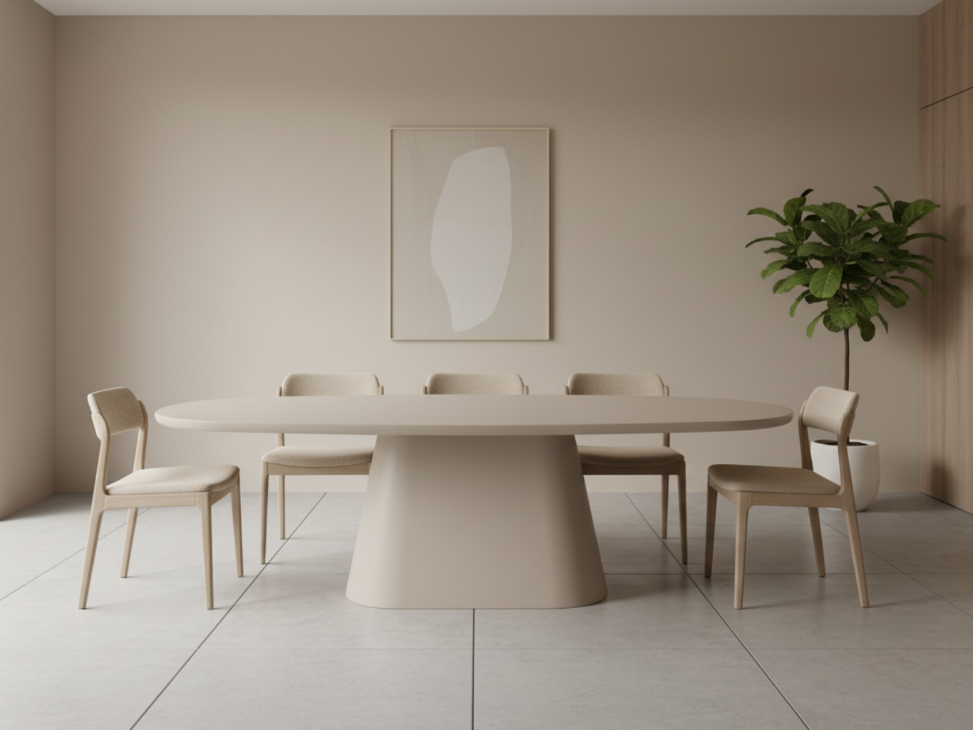 Table à manger ovale béton ciré beige - Tavy