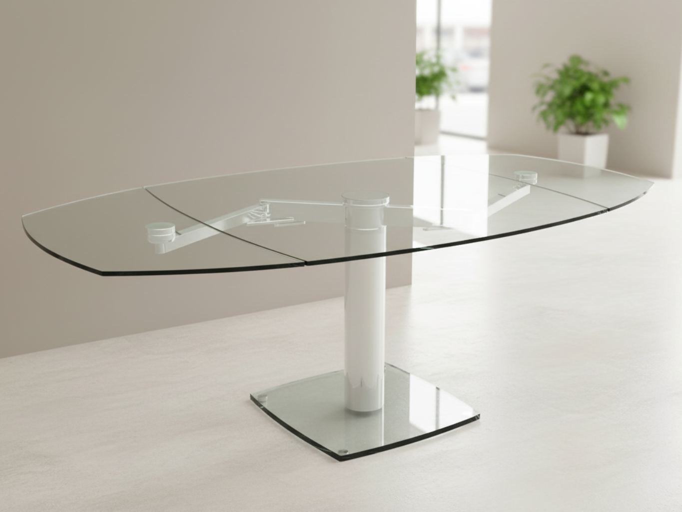 Table à manger extensible en verre pied central - Gia