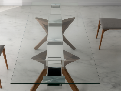Table à manger en verre extensible pieds noyer – Nelson