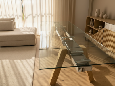 Table à manger en verre et bois extensible - Wilson