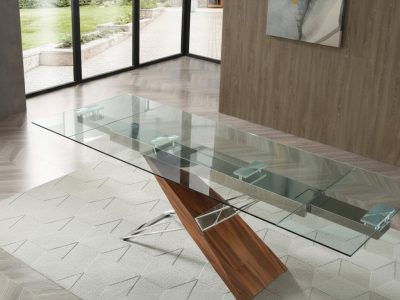 Table en verre et bois extensible - Fely